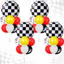 4 Sets Race Car Party Balloons Stand Kit Racing Car Table Centerpieces Decor with Black White Checkered and Red Yellow Black Balloons for Birthday Party, Baby Shower, Wedding Supplies