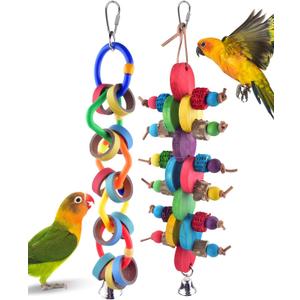Bissap 2 PCS Bird Chew Toys, Multicolored Bagel Cascade Bird Parrot Toy Biting Paper Cardboard Olympic Rings Conures Toys for Amazon Cockatiels Cockatoos Macaws and Similar Sized Pet Birds