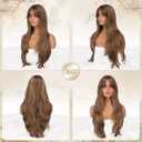 FESHFEN Brown Blonde Wigs for Women, Long Layered Wigs with Curtain Bangs Natural Looking Synthetic Hair Wig for Daily Use Party, 26 inch Blonde Mixed Brown