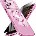 Magnetic for iPhone 17 Pro Max Case with Privacy Screen Protector & Full Camera Cover,[Non-Yellowing] Shockproof Clear Phone Case Compatible with MagSafe Women Girls for iPhone 17 ProMax,Hot Pink