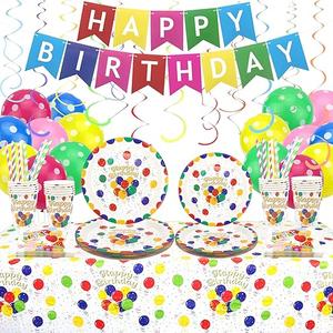 Party Supplies, 20 Plates, 20 Napkins, 2Pcs Fringe Curtains, 1 Tablecover for Birthday Party Supplies, Cartoon Birthday Party Decorations 