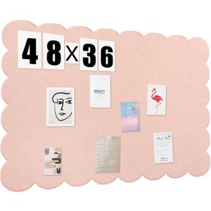 Mooliwe Scalloped Felt Bulletin Board 48 x 36 Inches Foldable Flesh Pink Pin Cork Board Alternative for Wall, 4' x 3' Trifold Picture Vision Self Adhesive Bulletin Decorative