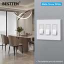 (5 Pack) BESTTEN USWP6 Matte Snow White 3-Gang Screwless Wall Plate, Decorator Outlet Cover, H4.69 x W6.54, for Light Switch, Dimmer, USB, GFCI, Receptacle