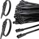 Black Zip Ties Heavy Duty 10  0.35 in Electrical Cable Ties 200 LB Load Capacity 100 PCS UV Resistant Double Locking Nylon Tie Straps for Cable Management Outdoor Use and DIY Projects (9 mm x 260 mm)
