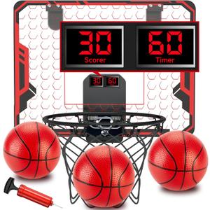 Figbush Basketball Hoop Indoor for Kids(4-12 Years Old), Over The Door Basketball Hoop with Scoring, Countdown and Music Accompaniment, Christmas Toys (red)