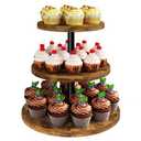 IBUYKE 3 Tier Cupcake Stand,Wood Durable Cupcake Tower,Round Serving Display Stand,Dessert Table Display Tree Tower for Birthday,Home Party, Wedding, Baby Shower,Rustic Brown UTLJ017H
