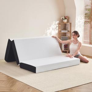 Folding Mattress Single – 6 Inch Tri Fold Memory Foam Floor Mattress with Washable Cover, Non-Slip Bottom, Portable Bed for Guest, Camping, RV, Office Nap, No Fiberglass, 75"x25"x6"