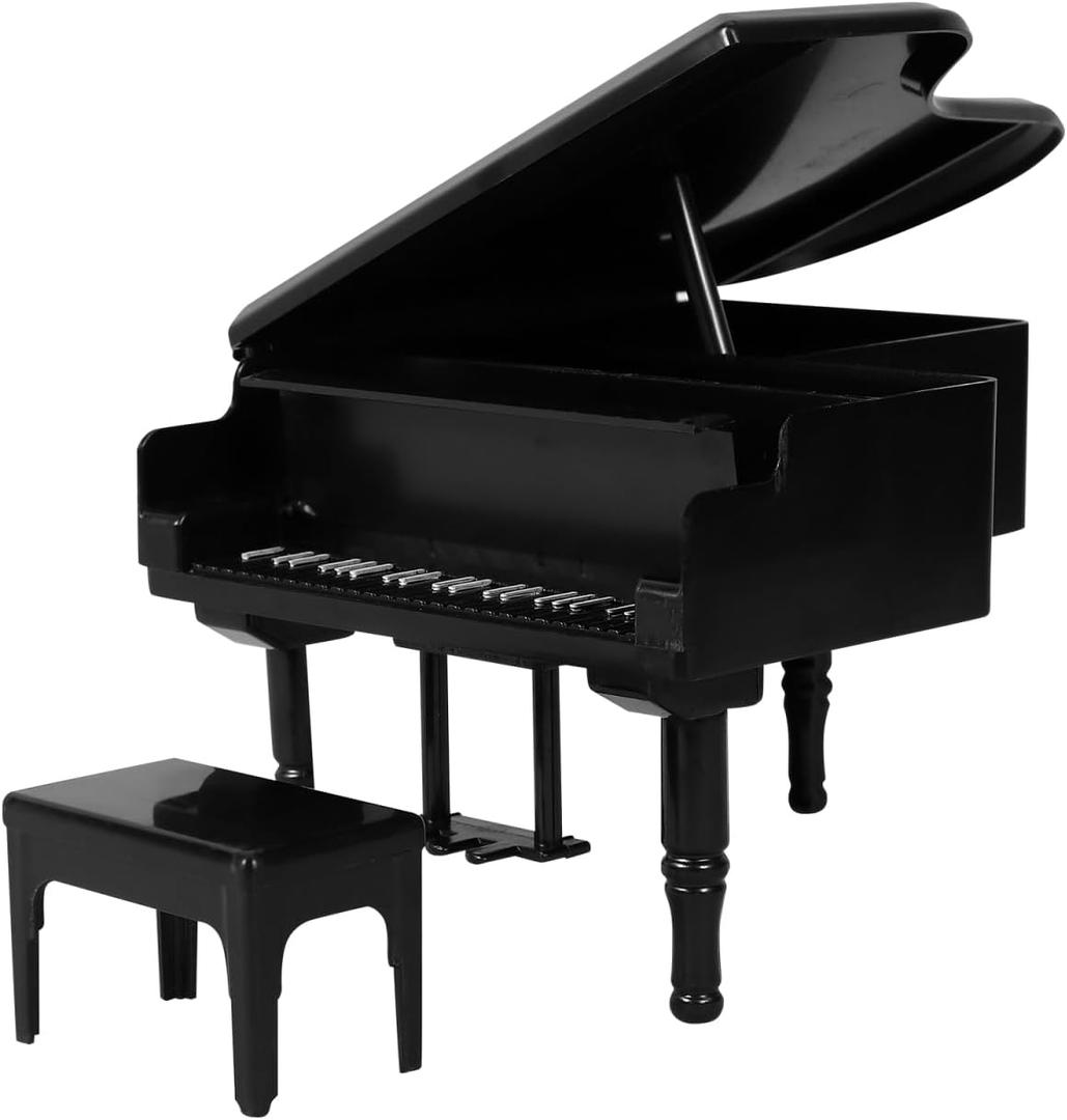 Mini Grand Piano, 1/12 Scale Accessories Miniature Piano and Stool Set, Plastic Vintage Musical Instrument for Dollhouse Decor Musical Room (Black)
