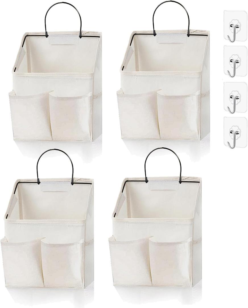 4pcs Wall Hanging Storage Bag,Wall Hanging Organizer bags with Pockets, Wall Organizer Storage for Dormitory Bathroom Bedroom (White-upgraded)