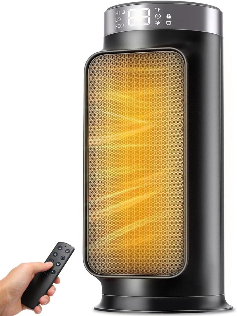 1500W PTC Quiet Space Heater with Remote Control, 15.8 Portable Electric Heaters for Indoor Use, 75Oscillation Ceramic Heater for Office, 24H Timer, 5 Modes, Fast Safe Quiet Room Heater for Bedroom