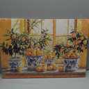 XLMDYYSW Lemon Wall Art Citrus Prints for Kitchen Wall Decor Yellow Fruit Pottery Canvas Picture Blue Classical Painting for Farmhouse Bathroom Framed (Orange, 16.00" x 24.00")