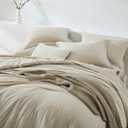WRENSONGE King Size Comforter Set, 7 Pieces Soft Light Oatmeal Bed in a Bag King with Fitted Sheet, Flat Sheet, 2 Pillow Shams, and 2 Pillowcases- Warm Bedding Set for All Season