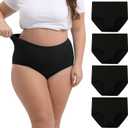INNERSY Women's Plus Size XL-5XL Cotton Underwear High Waisted Briefs Panties 4-Pack (Black)