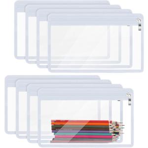 Outus 8 Pcs Clear Zipper Pouches Pencil Pouches PVC Makeup Pouch Envelopes Folder Storage Multi Purpose Pouch Document File Organization Bags, Office Supplies (White Edging, 11.5 x 7 Inches)