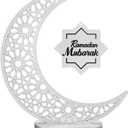 DoubleFill Ramadan Decorations Wooden Ramadan Table Centerpiece Mubarak Sign Eid Decoration Islamic Home Decor Crescent Moon Hollow Star Ornament for Islamic Gifts(Silver)
