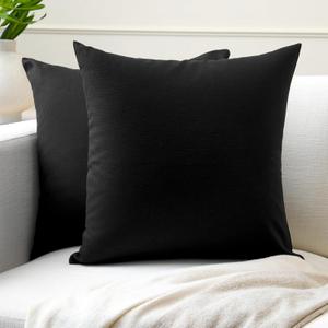 Encasa XO Throw Pillow Covers 16x16 in Set of 2 Jet Black | No Inserts | Cotton Pillow Covers for Living Room, Bed, Sofa, Couch | Decorative Cushion Covers with Improved Zippers