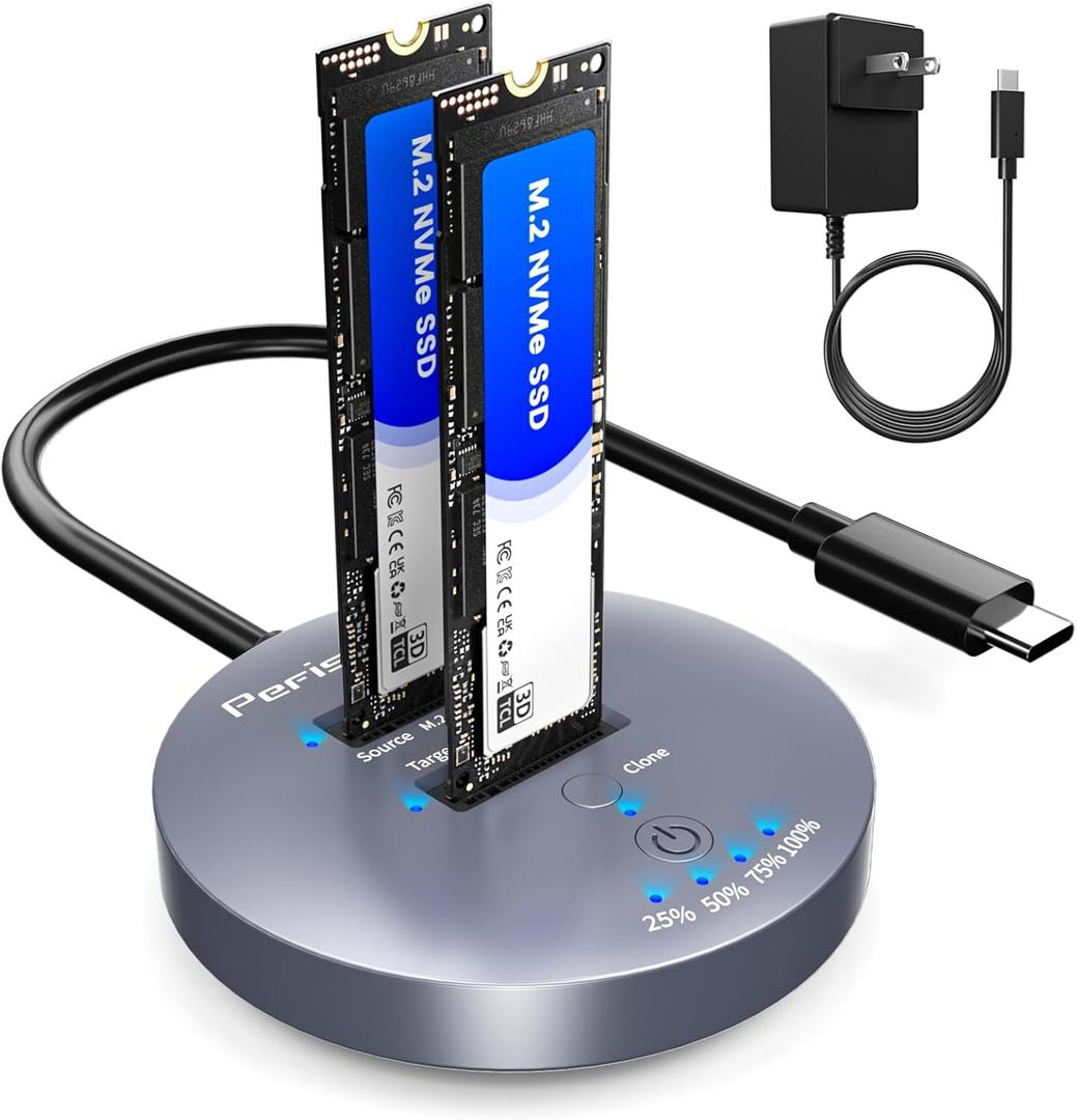 M.2 NVMe SSD Cloner Dock,10Gbps Dual-Bay NVMe to USB Enclosure,Supports Offline Clone,UASP,USB 3.2 Gen 2 SSD Enclosure Adapter,M.2 Docking Station for SSDs Size 2230/2242/2260/2280/22110,Support 2x8TB