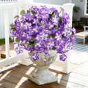 Artificial Petunia Flowers for Outdoors, 3 PCS Faux Silk Flowers for Outdoor Planters, UV Resistant Real Touch Artificial Outdoor Flowers for Porch Front Door Balcony Patio Decor(Purple White)