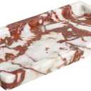 Small Marble Bathroom Tray, Real Marble Vanity Tray, Natural Stone Organizer for Countertop, Mini Marble Organizer for Jewelry Perfume Towel, Non-Resin Non-Ceramic (Calacatta Red 7.9" x 3.9" x 0.7")