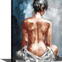 Canvas Wall Art for Bathroom Bedroom Decor Abstract Sexy Nude Woman Black White Blue Framed Wall Art Girls Room Decoration Modern Gift for Woman