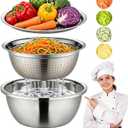 Germany Multifunctional Stainless Steel Basin - 2026 New 3-in-1 Grater Strainer and Drain Basket Set with Vegetable Slicer, 10.24 Inch for Kitchen Rinsing Draining Mixing
