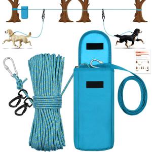 Upgraded Dog Tie Out Cable for Camping, 100FT Portable Trolley System for 2 Dogs, Knot-a-Hitch Dogs Hitching System up to 250lbs, Dog Runner for Yard Camping Training Running Hiking Outdoor