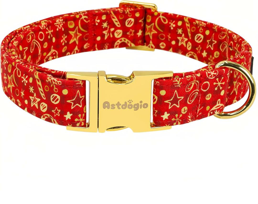 Small Christmas Dog Collar, Adjustable Dog Christmas Collar, Red Plaid Puppy Collar, Cute Dogs Collars Holiday Collars for Girl Boy Dogs-S
