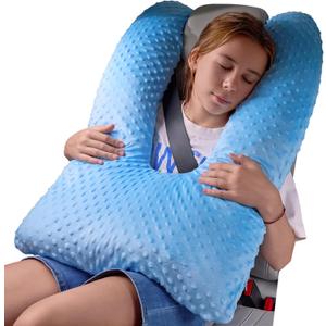 Travel Pillow for Kids Adult, Pillow for Car Sleeping Ultra Large U-Shaped with Removable Soft Cover Support Fix Neck and Body Sitting/Sleeping on The Trip (Blue)