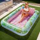SLOOSH Inflatable Tanning Pool Lounger Float, 85" x 57" Extra Large Pool Floats Adult with Pillow, 4 in 1 Suntan Tub Raft Floatie,Sunbathing Bed Lounge for Water Blow Up Ball Pit, XL-Cyan Pink