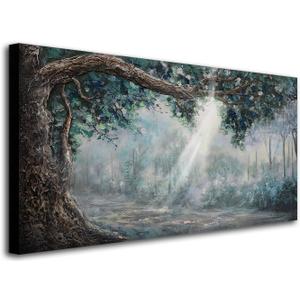 Anolyfi Forest Canvas Wall Art Nature Tree Landscape Panoramic Picture Modern Rustic Scenery Textured Painting Large Artwork Framed for Living Room Bedroom Bathroom Office Home Decor 40"x20"