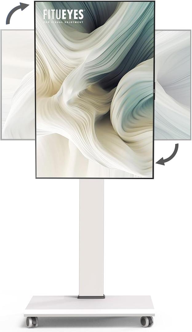 FITUEYES Rolling TV Stand - Portable Mobile TV Cart on Wheels for 32 to 65 70 75 Inch TVs, Landscape to Portrait Rotating and 40Swivel, Height Adjustable TV Cart Rolling TV Stand Hold Up to 88 Lbs (White)