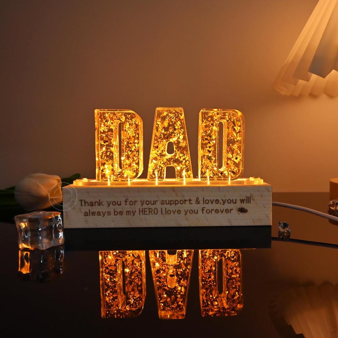 Britrio Gift for Dad Led Night Light for Fathers Day from Son Daughter Letter Light Best Dad Ever Husband Grandpa Step Father Birthday Gift Home Bedroom Decor