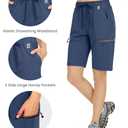 Mapamyumco Women's Hiking Cargo Shorts Ultra Stretch Quick Dry Lightweight for Camping Travel Golf with Zipper Pockets Navy L (L)