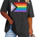 Pride Shirt Women Plus Size Human Tshirt Rainbow Graphic Tee Pride Lesbian T Shirt LGBT Equality Top (Gray, XL)