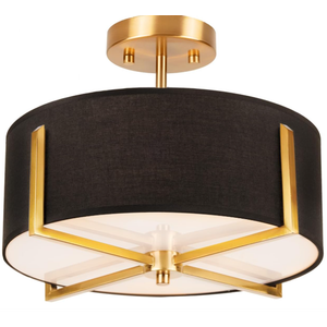 Edwarmlux 3Light Semi Flush Mount Ceiling Light Fixture, 13.7" Gold Drum Light with Black Fabric Shade, Modern Close to Ceiling Lamp for Living Room Bedroom Dining Room Kitchen Hallway Entry Foyer
