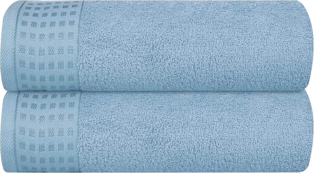 GLAMBURG 100% Cotton 2 Pack Oversized Bath Towel Set 28x55 Inches, Ultra Soft Highly Absorbant Compact Quickdry & Lightweight Large Bath Towels, Ideal for Gym Travel Camp Pool - Sky Blue