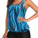 Aqua Eve Two Piece Women's Tankini Swimsuits Blouson Swim Tank Top with Shorts Modest Bathing Suits (S)
