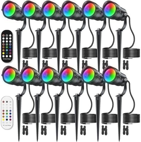 HIBOITEC RGBW Low Voltage Landscape Lighting 12Pack 12W with Remote Connectors Spotlights Landscape Lights 12-24V AC/DC Waterproof for House Yard Trees Outdoor Christmas(Transformers NOT Included)