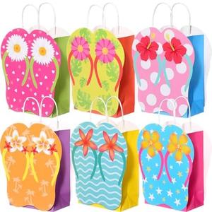 MotiMind 24 Pcs Summer Party Gift Bags Paper Beach Flip Flop Party Favor Bags with Handles Hawaii Pool Tropical Goodie Treat Gift Wrap Supplies