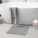 Meowoo Foldable Stone Bath Mat, 15.7"x11.8" Diatomaceous Earth Bath Mat, Non-Slip Quick Dry Bathroom Floor Mats, Super Absorbent, Easy to Clean, Stone Bathroom Floor Mats for Bathtub Front-Light Gray