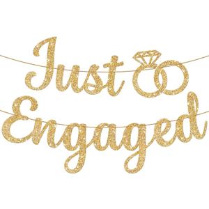 KatchOn, Glitter Gold Just Engaged Banner - 10 Feet, No DIY | Engagement Banner for Just Engaged Decorations | Engagement Party Decorations | Party Decorations