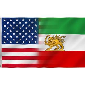 America and Old Iran Flag with Lion Sun Crown Flag 3X5FT, American Iranina Friendship Flags, Large National Banners, Vivid Color and Fade Proof,Canvas Header and Double Stitched with Brass Grommets, Indoor, Outdoor, Gifts. (Z-Old-I-US, 3x5ft)