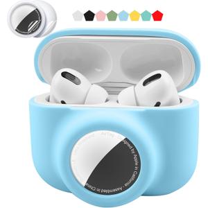 2 in 1 Protective Case Compatible with Apple Airpods Pro 2nd/1st Generation & Airtag Case Combo, Soft Silicone Protective Cover with 2 PCS Screen Protector, Shock-Proof Anti-Scratch(Blue)