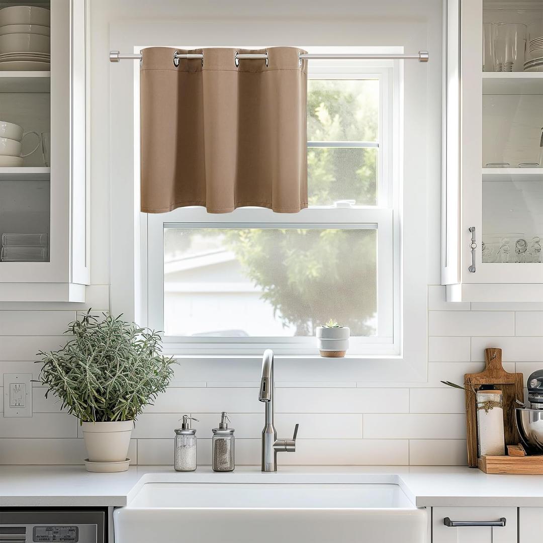ChrisDowa Blackout Curtains 36 Inches Long for Living Room, Grommet Thermal Insulated Room Darkening Curtains for Bedroom (1 Panel Set, Cappuccino, 42W x 36L)