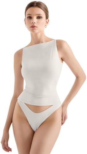 SUUKSESS Women Double Lined Boat Neck Tank Tops 2025 Y2K Going Out Basic Cami Shirts, XS