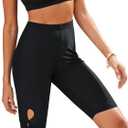 GRAPENT Swim Shorts Women High Waisted Cutout Beach Long Board Shorts Swimwear 11'' Inseam Short Swim Pants Bottom Only, S