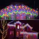 304 LED Solar Christmas Lights, Multicolored Outdoor Icicle Lights, 8 Modes Waterproof Solar Powered String Lights for Xmas Tree Patio Yard Garden Wedding Party House Eaves Roof Decorations