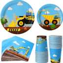 Construction Birthday Party Supplies Set 97 Pieces For Kids- Serves 24 Guest-Digger Truck Bulldozer Party Tableware Kit - Including Dump Truck Plates, Cups, Napkins