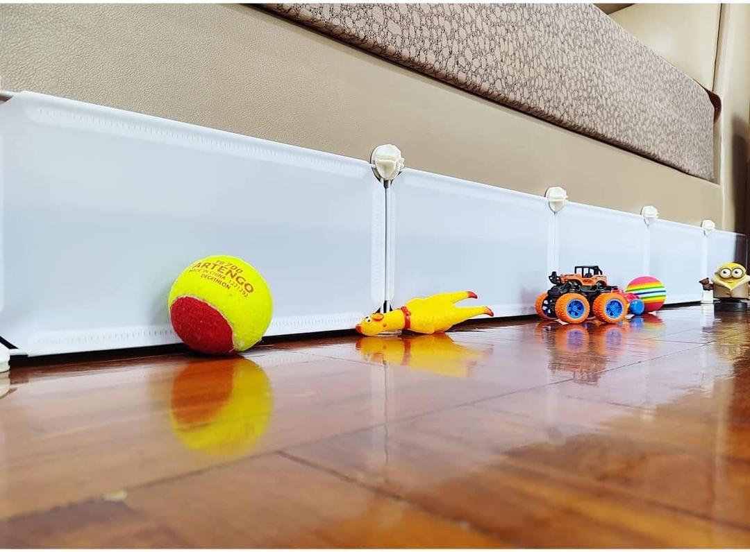 Under Bed Blocker for Pets, Gap Bumper for Under Bed, Stop Things Going Under Bed or Sofa Couch, Toys Blocker for Cats Dogs, Easy to Install, Total 7" Height 90" Length, White