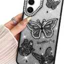 BITOBE Designed for Samsung Galaxy S23, Cute 3D Butterflies Case Slim Plating Glitter Bling Luxury Rhinestone Cover for Women Girls Protective Camera Protection Bumper 6.1" Black